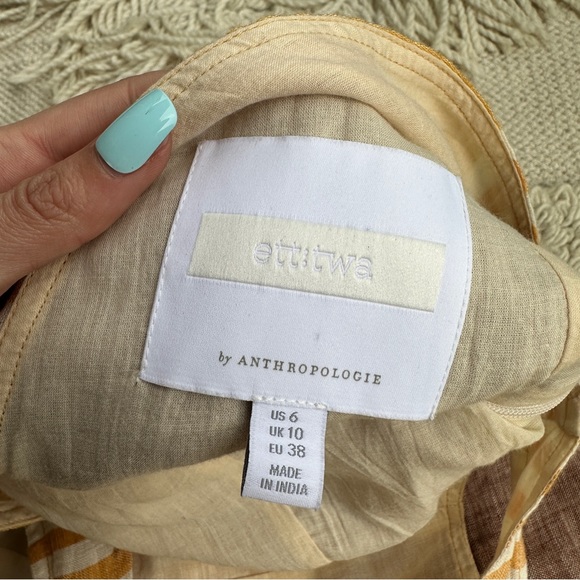 ANTHROPOLOGIE Ett:twa yellow striped Wesley linen sleeveless romper 6 - Picture 10 of 14